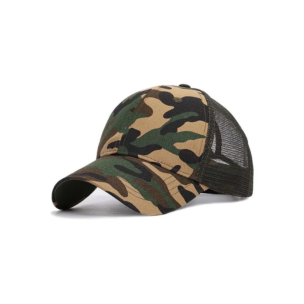 Casquette camo Woodland avec passage queue de cheval